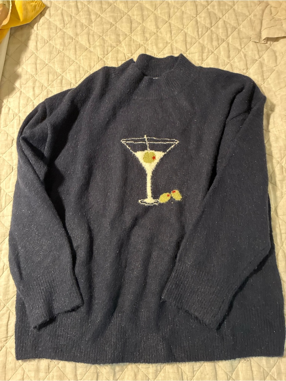vestique Navy Crewneck Sweater with Martini & Olive Motif